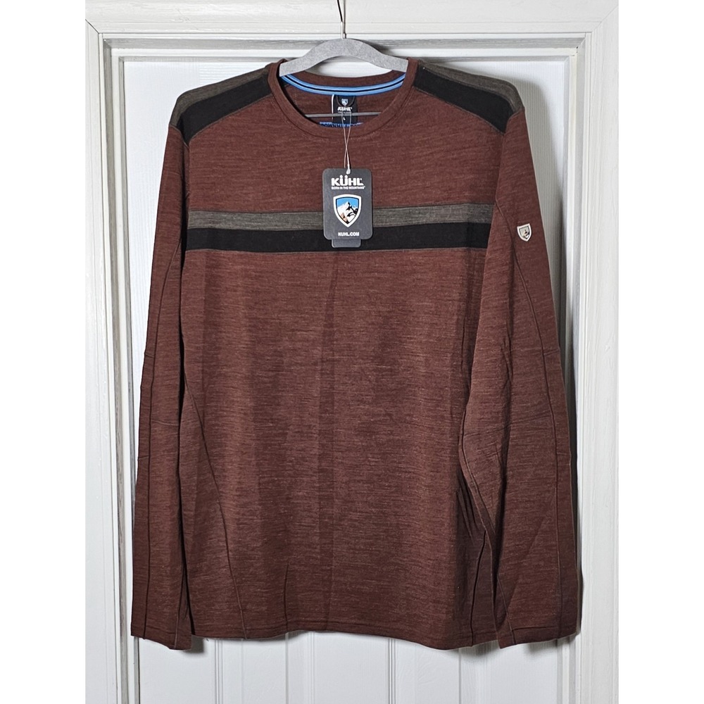 Kuhl Downhill Racr Merino Wool Crewneck Sweater Large Rustic Brick Aeroknit